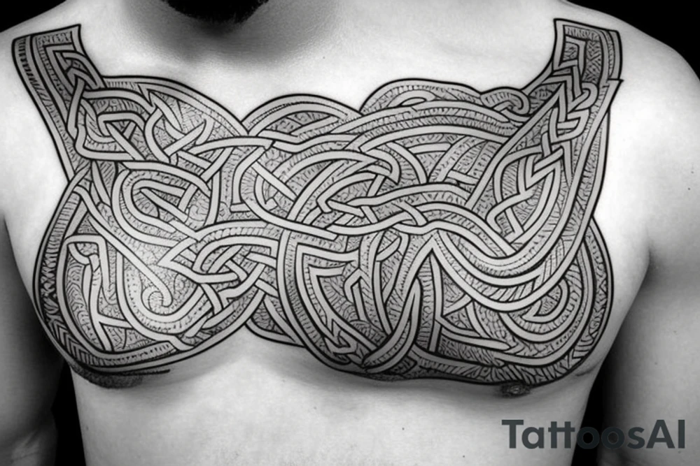 Symmetric chest tattoo of viking mytology tattoo idea