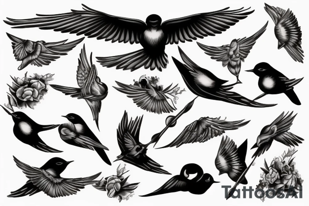 Black swallows tattoo idea