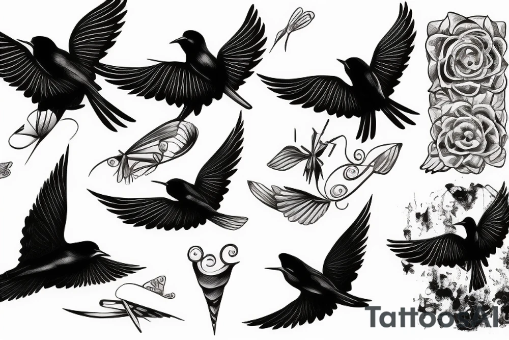 2 Black swallows in love tattoo idea