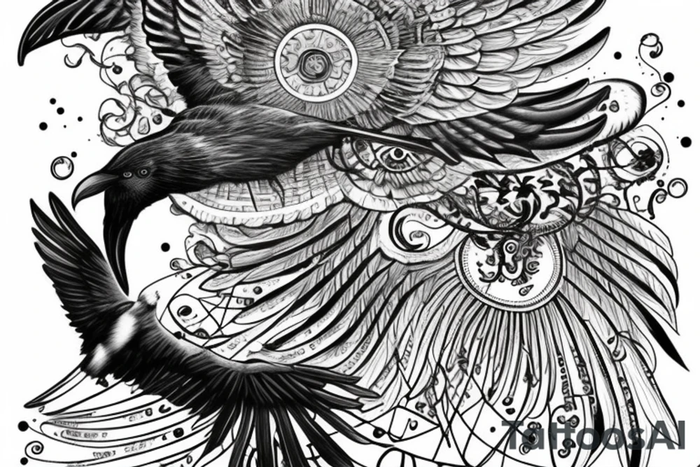 A black raven representing knowledge, time tattoo idea