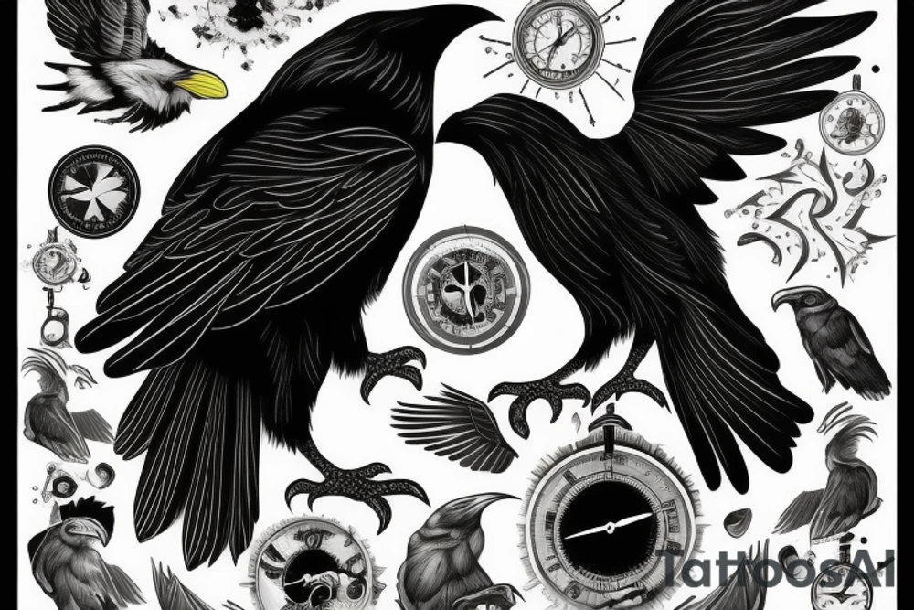 A black raven representing knowledge, time tattoo idea