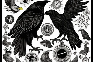 A black raven representing knowledge, time tattoo idea