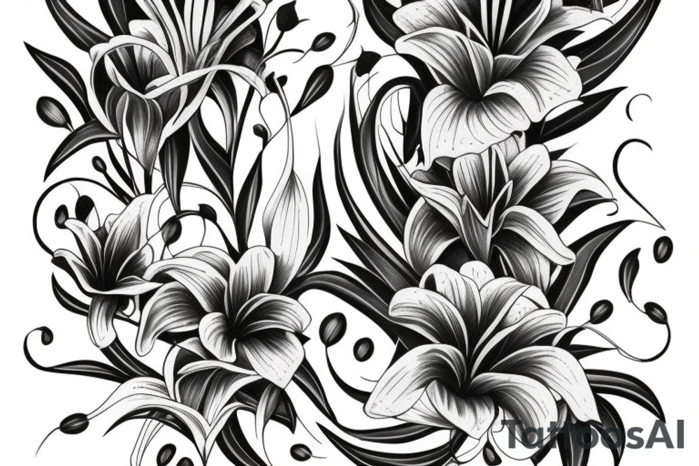 Lily flower representing Esmée Lillie Miller arm sleeve tattoo idea
