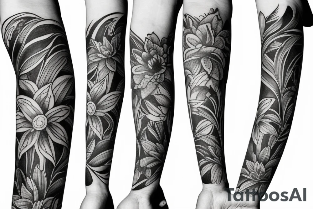 Lily flower representing Esmée Lillie Miller arm sleeve tattoo idea
