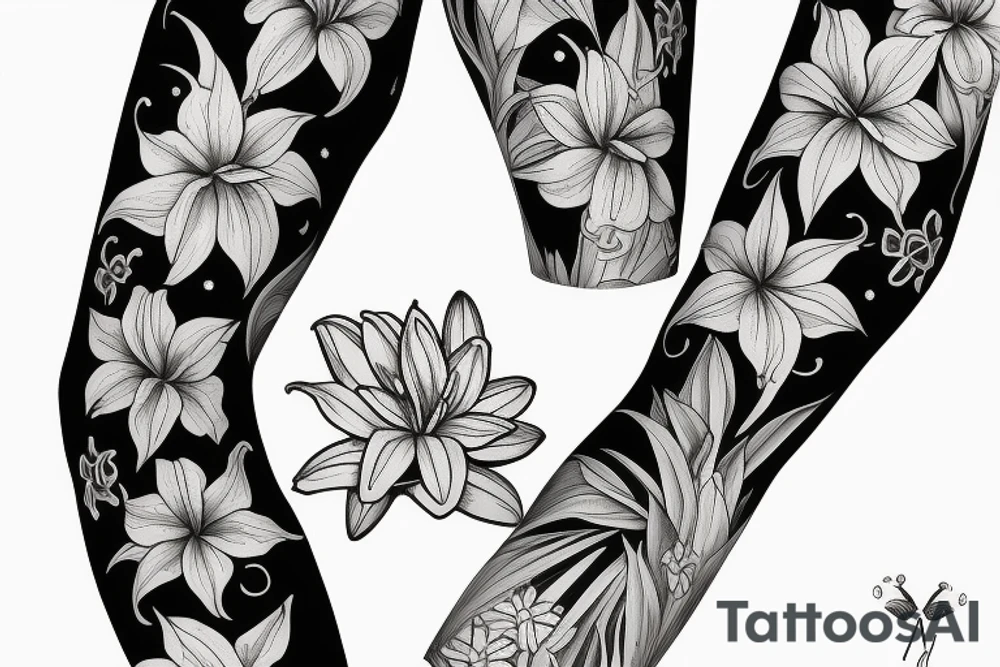 Lily flower representing Esmée Lillie Miller arm sleeve tattoo idea