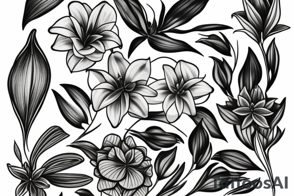 Lily flower representing Esmée Lillie Miller arm sleeve tattoo idea