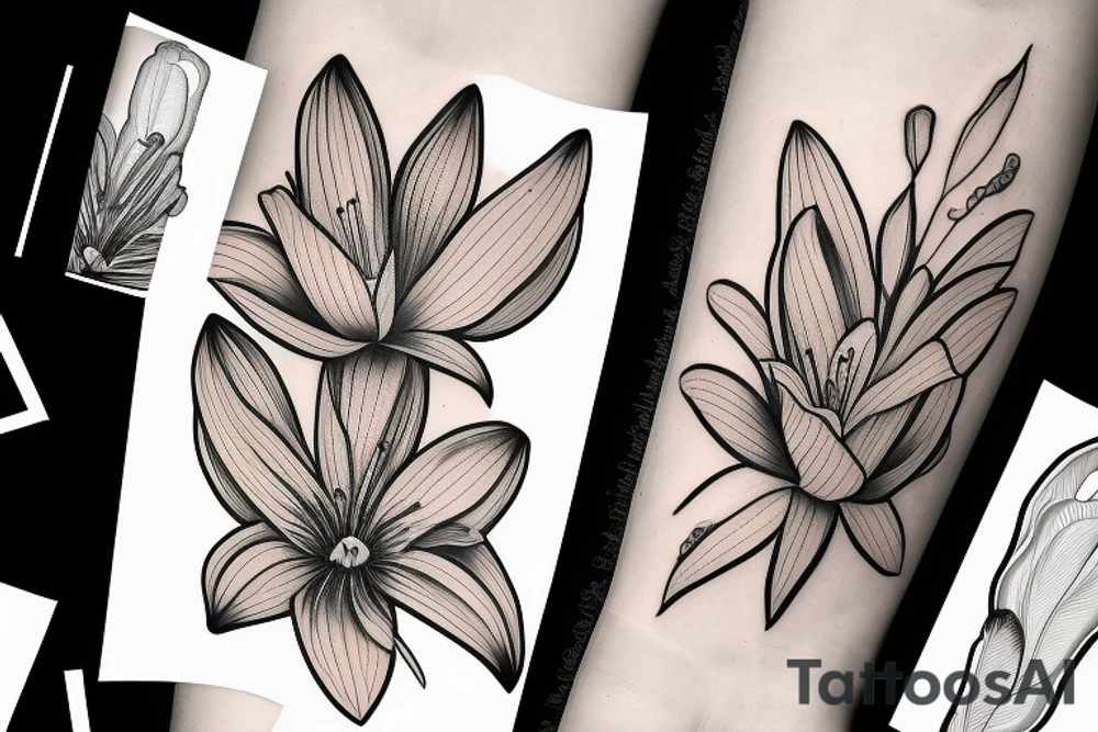 Lily flower representing Esmée Lillie Miller arm sleeve tattoo idea