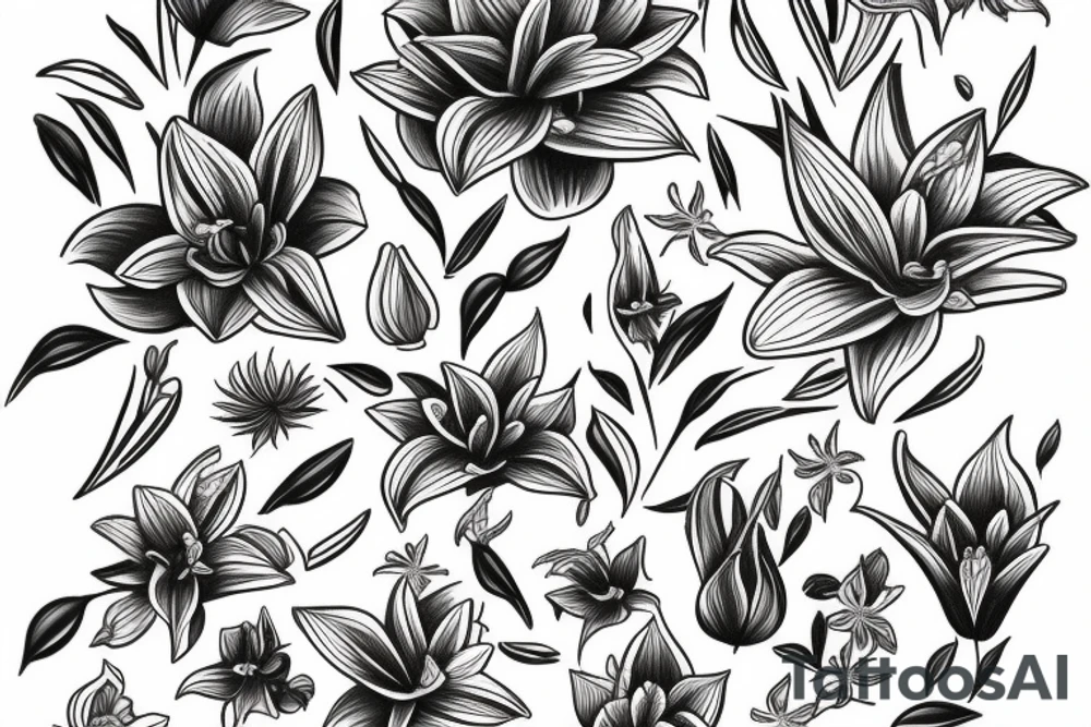 Lily flower representing Esmée Lillie Miller arm sleeve tattoo idea