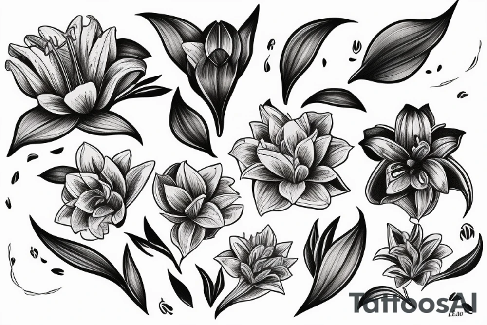 Lily flower representing Esmée Lillie Miller arm sleeve tattoo idea