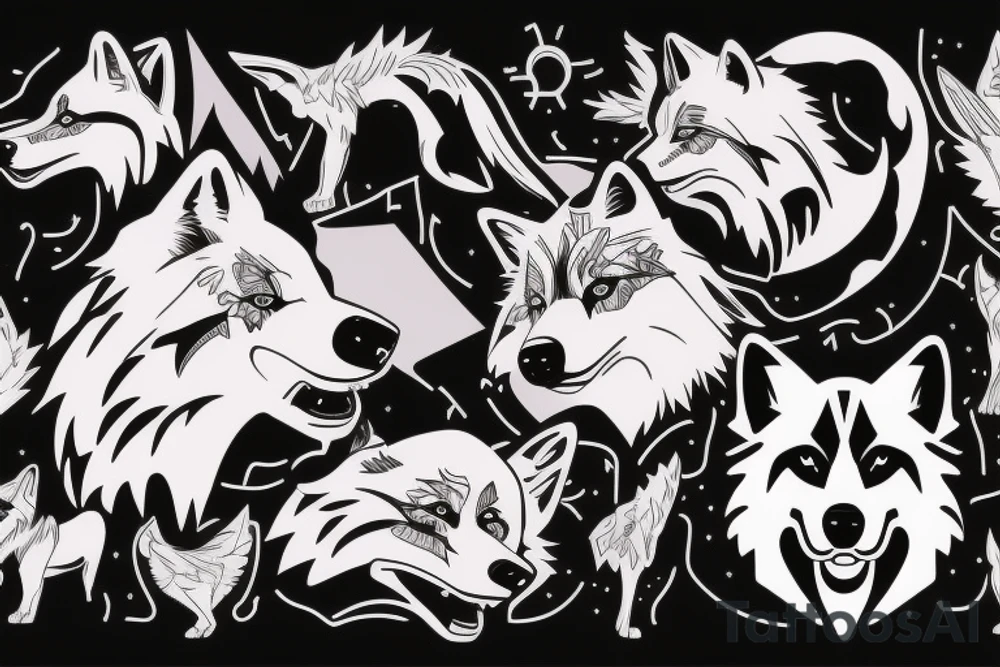 wolf head Synthwave Stil, 2d digitale Vektorgrafik finelinestyle illustration tattoo idea