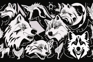 wolf head Synthwave Stil, 2d digitale Vektorgrafik finelinestyle illustration tattoo idea