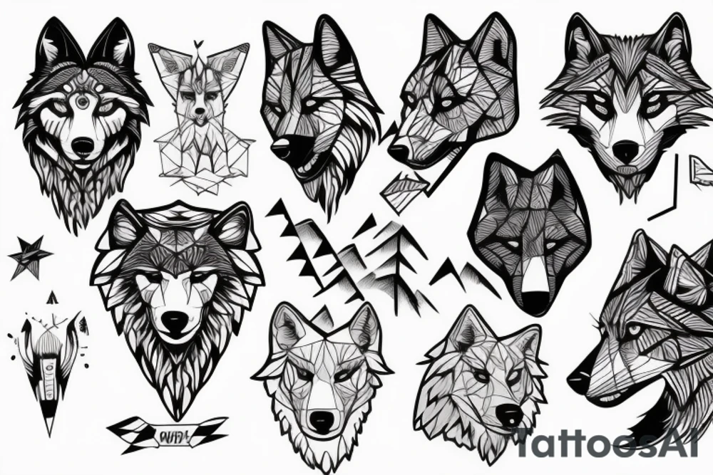 wolf head Synthwave Stil, 2d digitale Vektorgrafik finelinestyle illustration tattoo idea