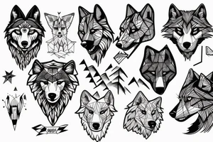 wolf head Synthwave Stil, 2d digitale Vektorgrafik finelinestyle illustration tattoo idea