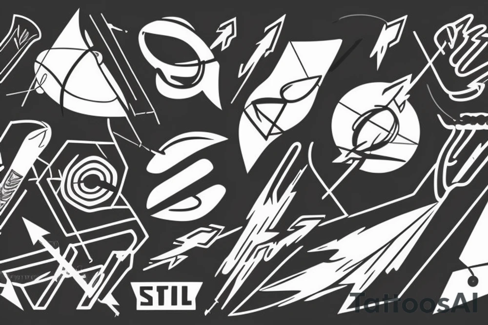 Arrow Synthwave Stil, 2d digitale Vektorgrafik finelinestyle illustration tattoo idea