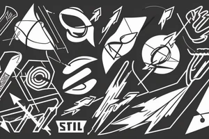 Arrow Synthwave Stil, 2d digitale Vektorgrafik finelinestyle illustration tattoo idea
