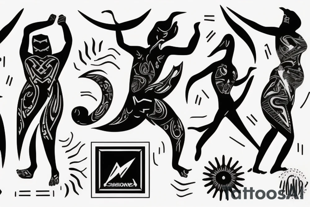 dancing person maori Synthwave Stil, 2d digitale Vektorgrafik finelinestyle illustration tattoo idea