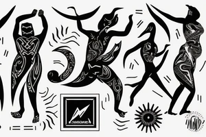 dancing person maori Synthwave Stil, 2d digitale Vektorgrafik finelinestyle illustration tattoo idea