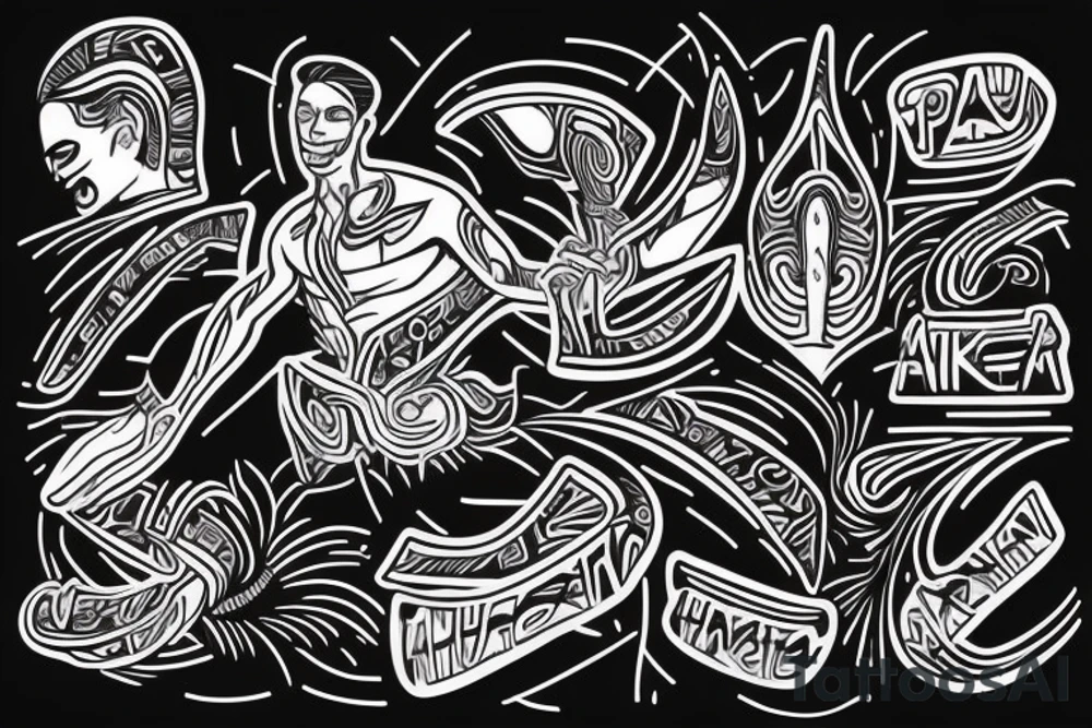dancing person maori Synthwave Stil, 2d digitale Vektorgrafik finelinestyle illustration tattoo idea