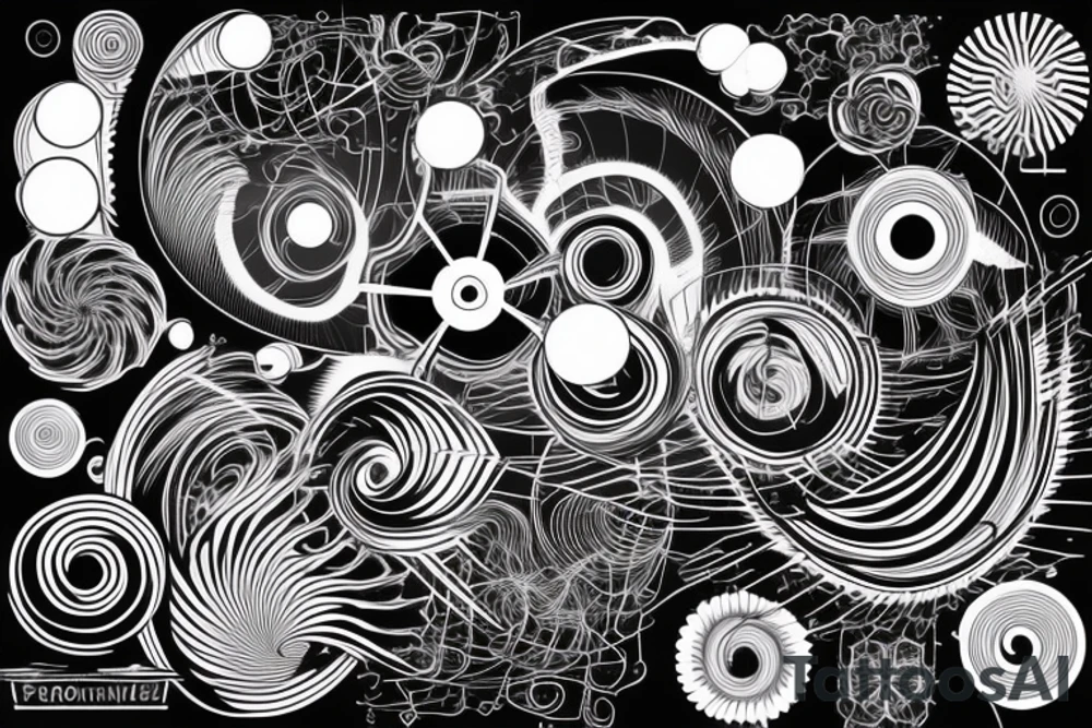 flying spirals fractal Synthwave Stil, 2d digitale Vektorgrafik finelinestyle illustration tattoo idea