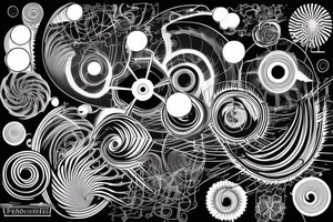 flying spirals fractal Synthwave Stil, 2d digitale Vektorgrafik finelinestyle illustration tattoo idea