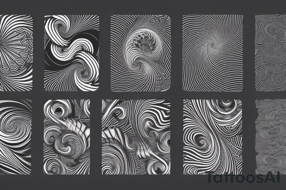 flying spirals fractal Synthwave Stil, 2d digitale Vektorgrafik finelinestyle illustration tattoo idea