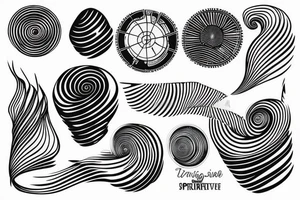flying spirals space Synthwave Stil, 2d digitale Vektorgrafik finelinestyle illustration tattoo idea