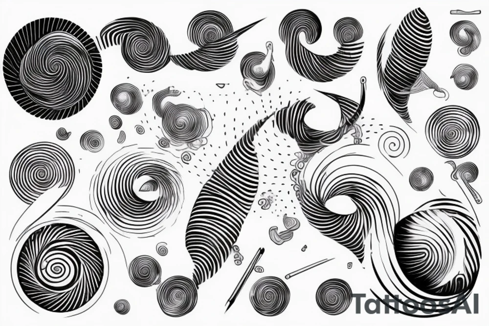 flying spirals space Synthwave Stil, 2d digitale Vektorgrafik finelinestyle illustration tattoo idea