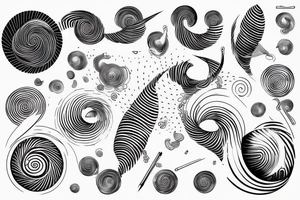 flying spirals space Synthwave Stil, 2d digitale Vektorgrafik finelinestyle illustration tattoo idea