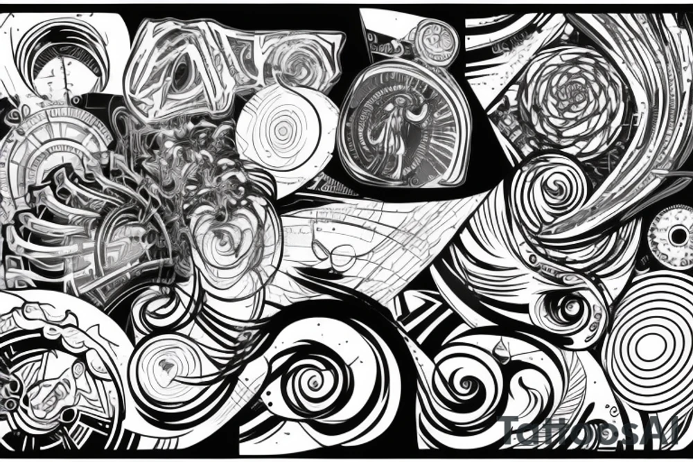 spirals space Synthwave Stil, 2d digitale Vektorgrafik finelinestyle illustration tattoo idea