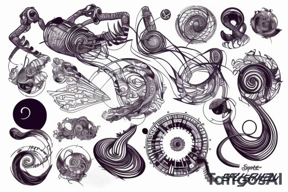 spirals space Synthwave Stil, 2d digitale Vektorgrafik finelinestyle illustration tattoo idea