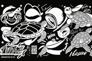turtle Synthwave Stil, 2d digitale Vektorgrafik finelinestyle illustration tattoo idea