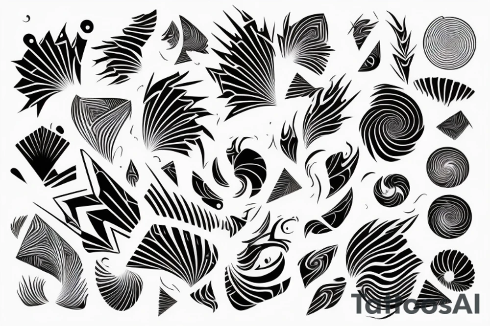 fractal spiral leave minimalistic Synthwave Stil, 2d digitale Vektorgrafik finelinestyle illustration tattoo idea