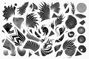 fractal spiral leave minimalistic Synthwave Stil, 2d digitale Vektorgrafik finelinestyle illustration tattoo idea