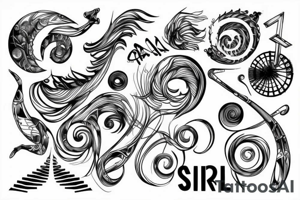 spiral leave minimalistic Synthwave Stil, 2d digitale Vektorgrafik finelinestyle illustration tattoo idea