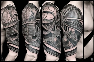 Spartan standing over enemy while deflecting arrows tattoo idea