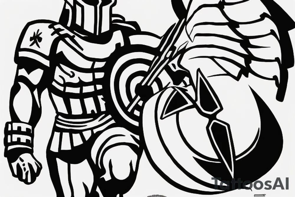 Spartan standing over enemy while deflecting arrows tattoo idea