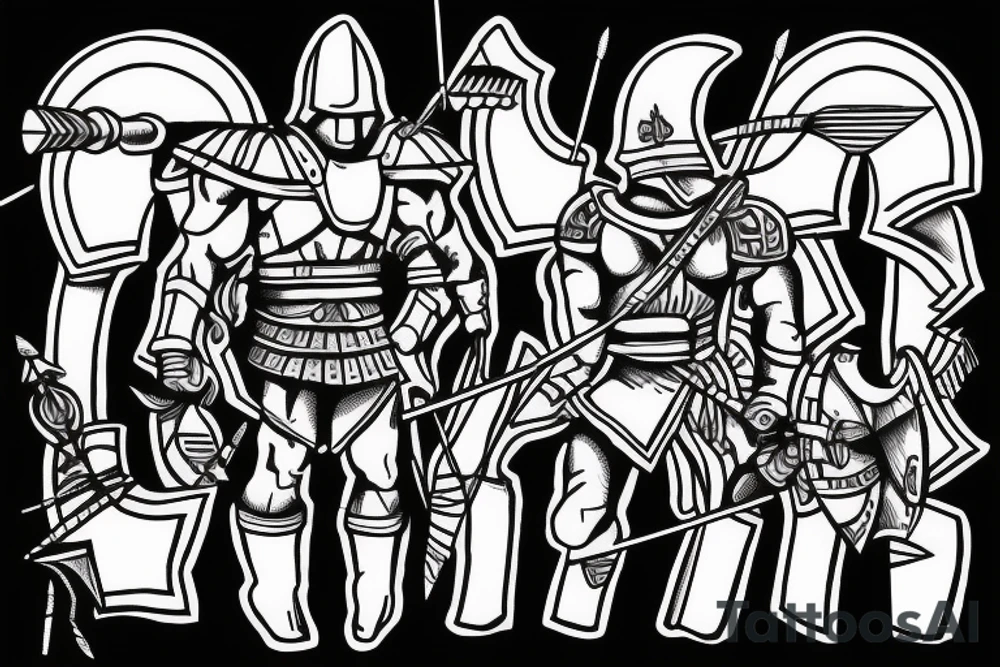 Spartan standing over enemy while deflecting arrows tattoo idea