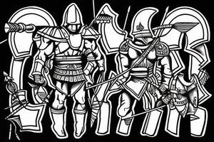 Spartan standing over enemy while deflecting arrows tattoo idea
