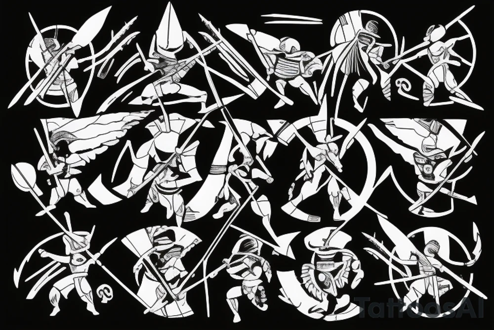 Spartan standing over enemy while deflecting arrows tattoo idea