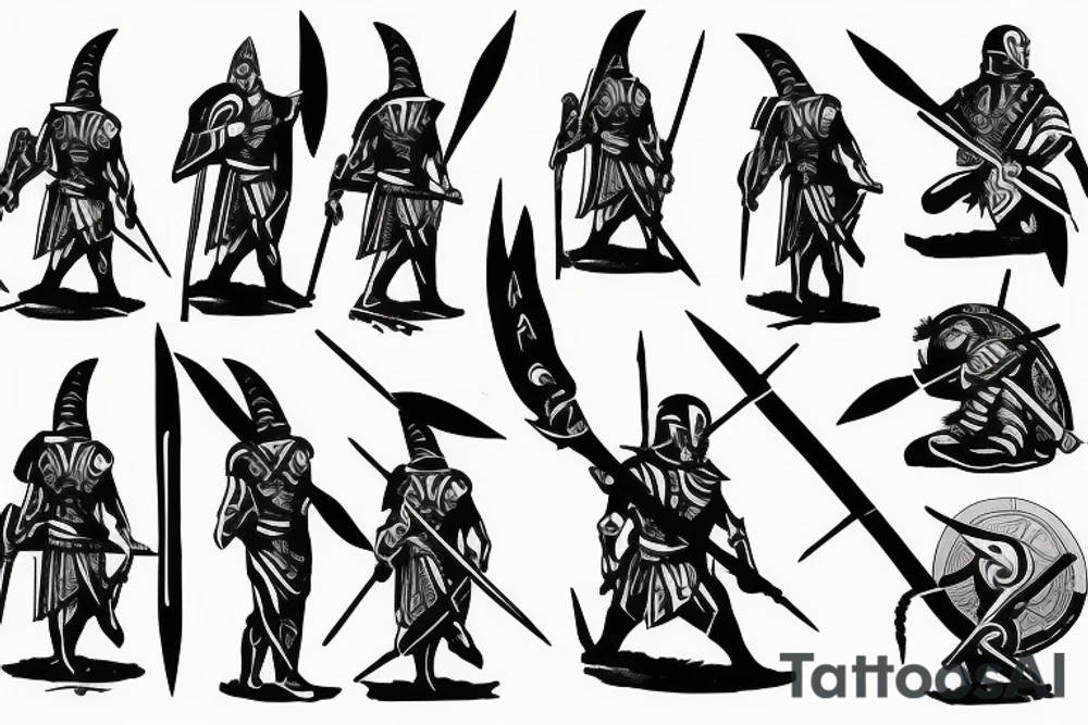 Spartan standing over enemy while deflecting arrows tattoo idea