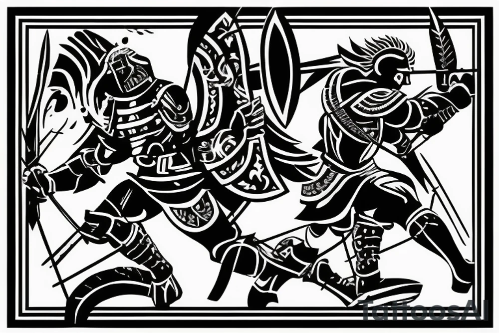Spartan standing over enemy while deflecting arrows tattoo idea