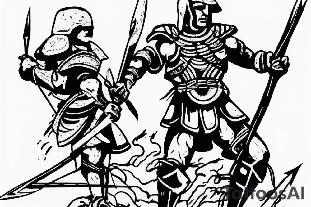 Spartan standing over enemy while deflecting arrows tattoo idea