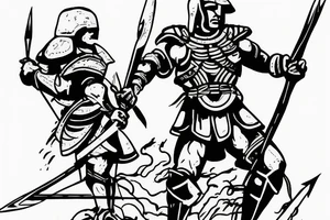 Spartan standing over enemy while deflecting arrows tattoo idea