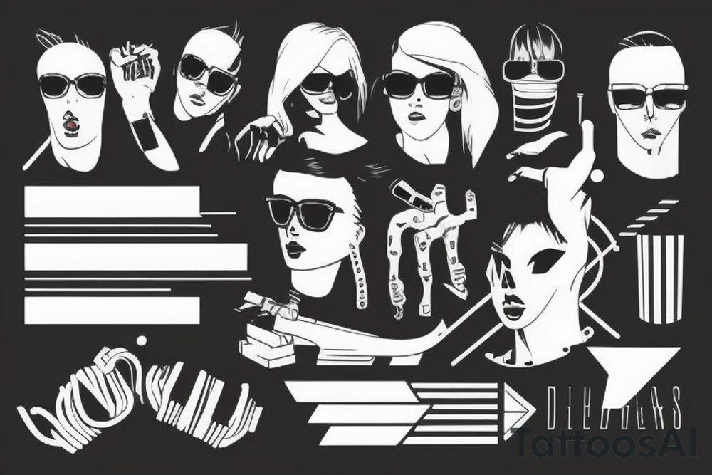 white stripes electrodes minimalistic Synthwave Stil, 2d digitale Vektorgrafik finelinestyle illustration tattoo idea