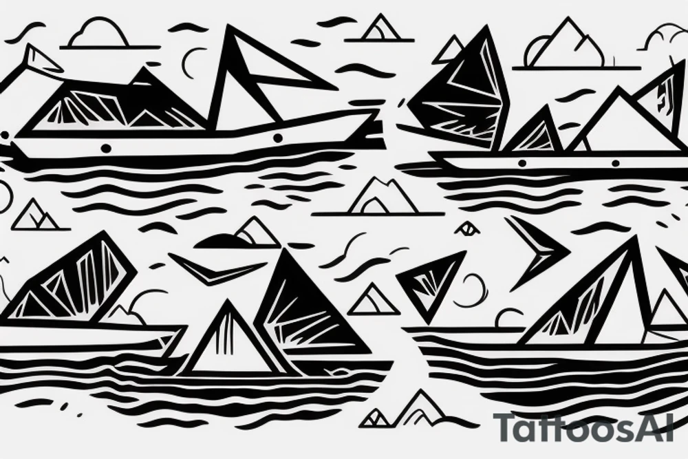 paper boat minimalistic Synthwave Stil, 2d digitale Vektorgrafik finelinestyle illustration tattoo idea