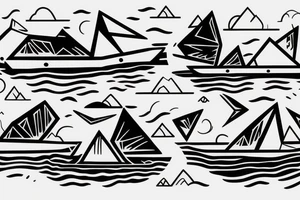 paper boat minimalistic Synthwave Stil, 2d digitale Vektorgrafik finelinestyle illustration tattoo idea