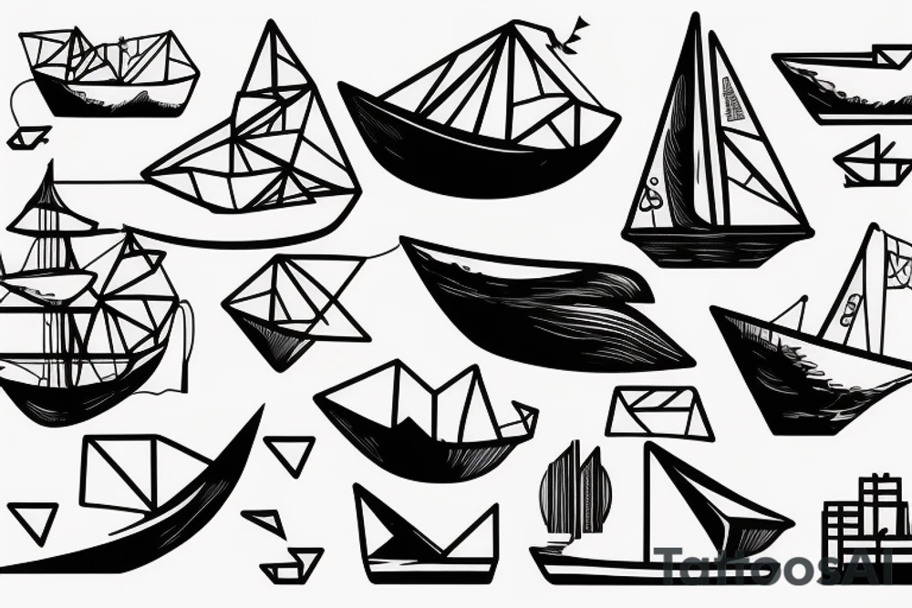 paper boat minimalistic Synthwave Stil, 2d digitale Vektorgrafik finelinestyle illustration tattoo idea