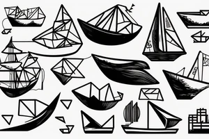 paper boat minimalistic Synthwave Stil, 2d digitale Vektorgrafik finelinestyle illustration tattoo idea