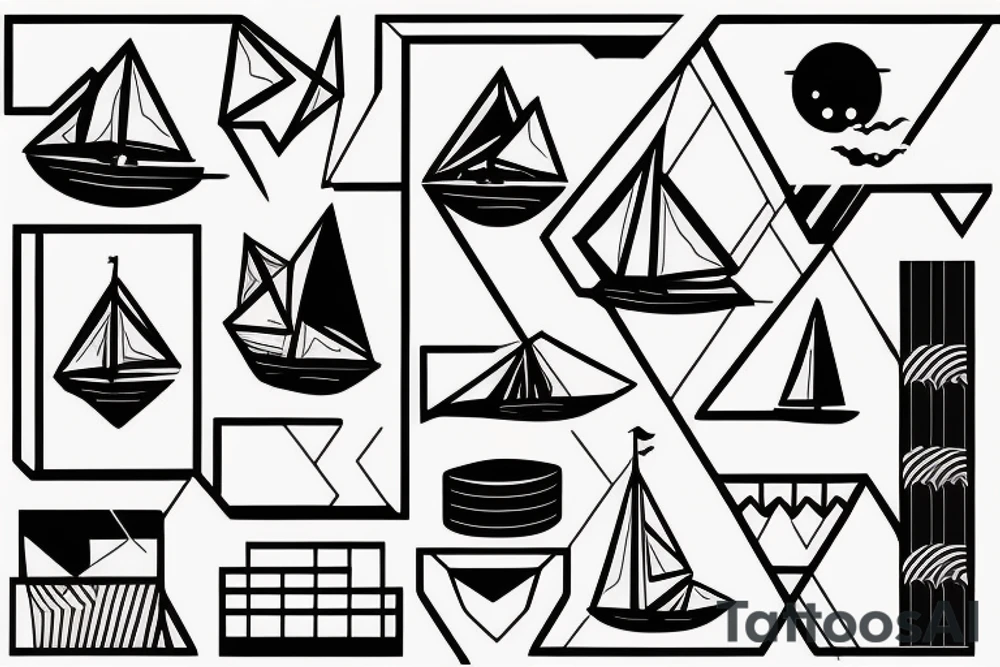 paper boat minimalistic Synthwave Stil, 2d digitale Vektorgrafik finelinestyle illustration tattoo idea