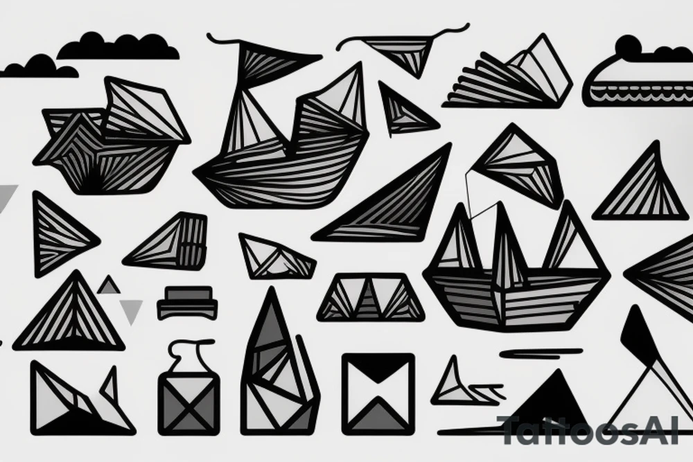 paper boat minimalistic Synthwave Stil, 2d digitale Vektorgrafik finelinestyle illustration tattoo idea